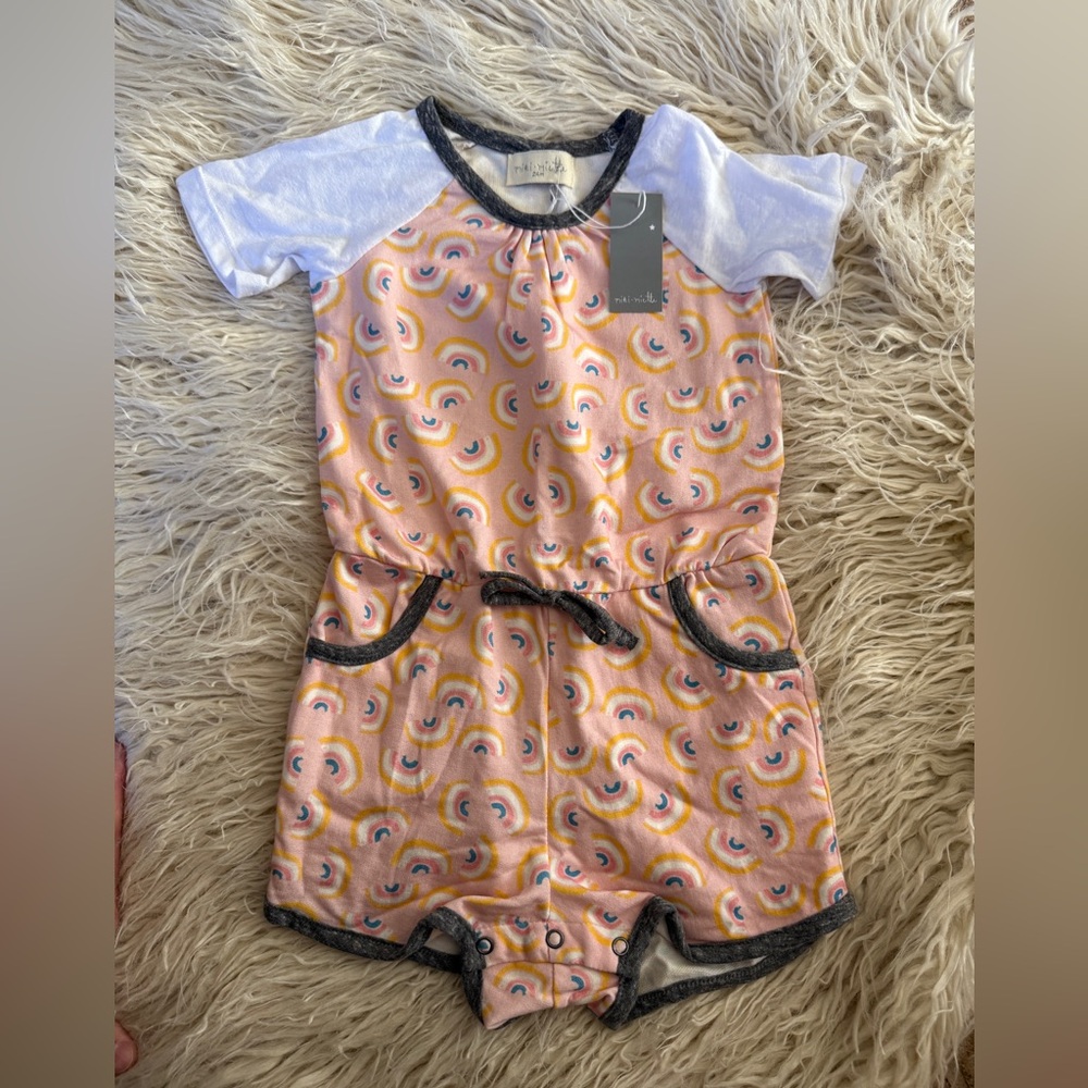 Miki Miette NWT Colorful Rainbow Print Baby Romper